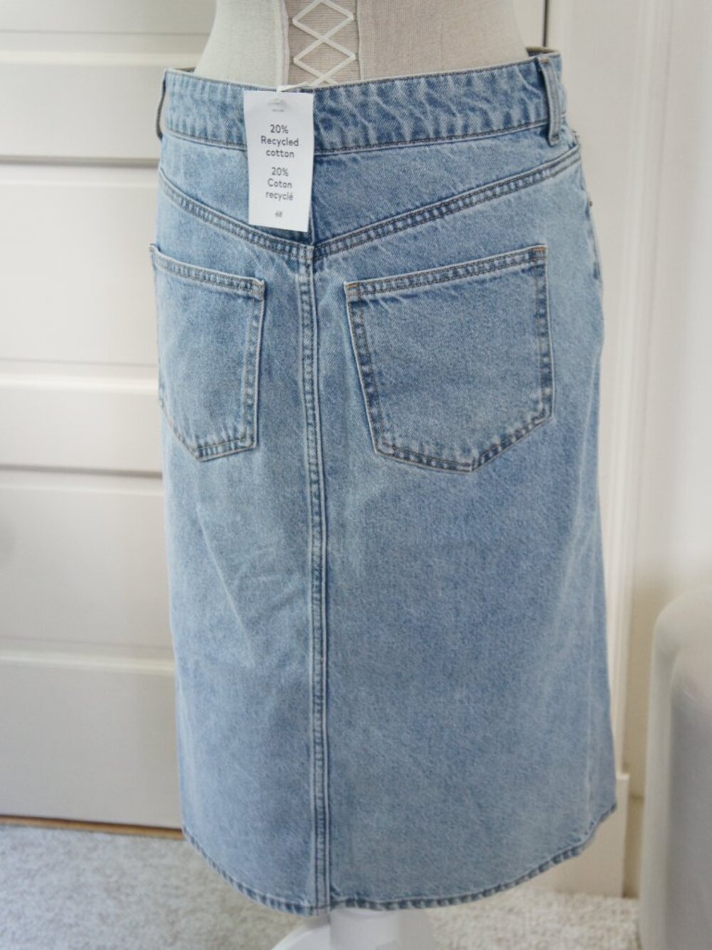 H&M Light Blue Denim Midi Skirt with Front Slit Size 6 NWT - Picture 5 of 12